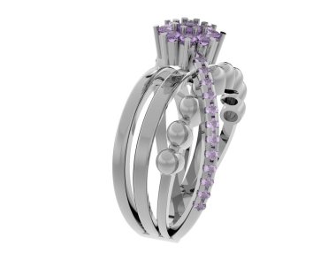 Beyaz arka planda izole edilmiş değerli taşları olan yüzük.. 