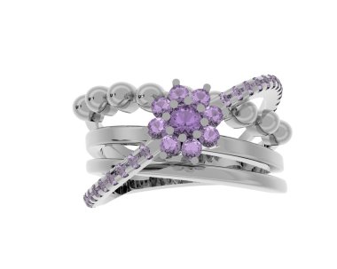 Beyaz arka planda izole edilmiş değerli taşları olan yüzük.. 