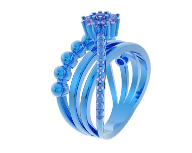 Beyaz arka planda izole edilmiş değerli taşları olan yüzük.. 