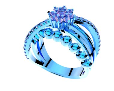 Beyaz arka planda izole edilmiş değerli taşları olan yüzük.. 