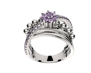 Beyaz arka planda izole edilmiş değerli taşları olan yüzük.. 