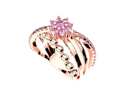 Beyaz arka planda izole edilmiş değerli taşları olan yüzük.. 