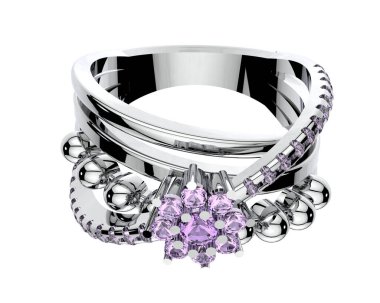 Beyaz arka planda izole edilmiş değerli taşları olan yüzük.. 