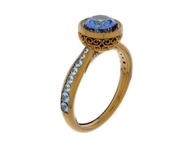 Beyaz arka planda izole edilmiş değerli taşları olan yüzük.. 