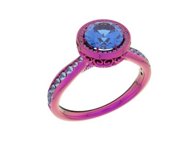 Beyaz arka planda izole edilmiş değerli taşları olan yüzük.. 