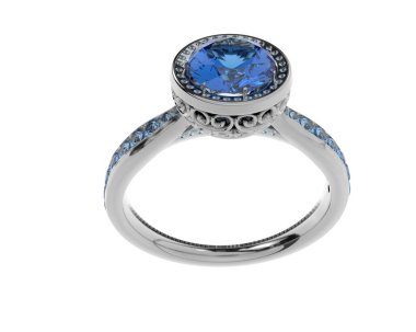 Beyaz arka planda izole edilmiş değerli taşları olan yüzük.. 