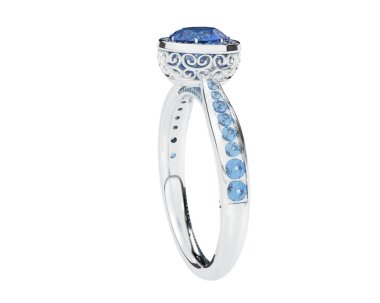 Beyaz arka planda izole edilmiş değerli taşları olan yüzük.. 