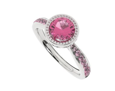 Beyaz arka planda izole edilmiş değerli taşları olan yüzük.. 