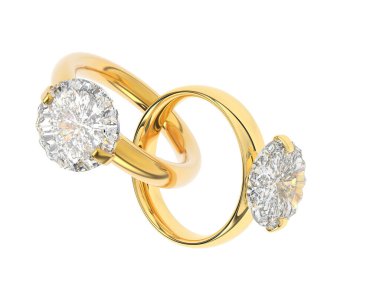 Beyaz arka planda izole edilmiş değerli taşları olan yüzükler. 