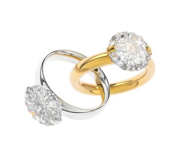 Beyaz arka planda izole edilmiş değerli taşları olan yüzükler. 