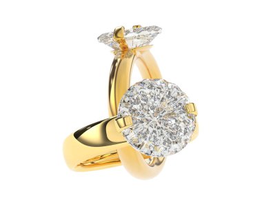 Beyaz arka planda izole edilmiş değerli taşları olan yüzükler. 