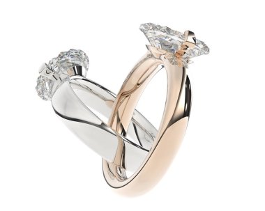 Beyaz arka planda izole edilmiş değerli taşları olan yüzükler. 