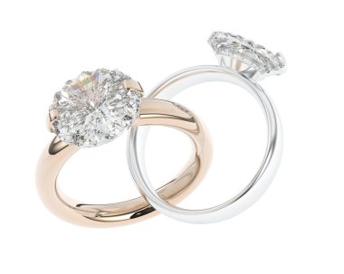 Beyaz arka planda izole edilmiş değerli taşları olan yüzükler. 