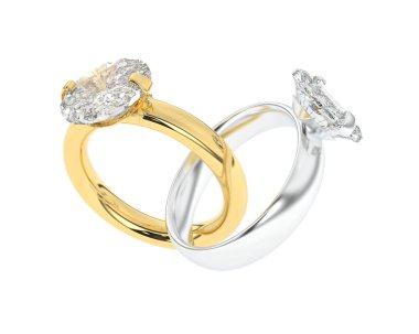 Beyaz arka planda izole edilmiş değerli taşları olan yüzükler. 