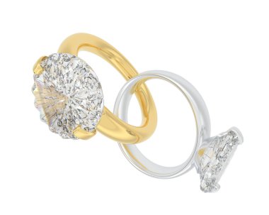 Beyaz arka planda izole edilmiş değerli taşları olan yüzükler. 