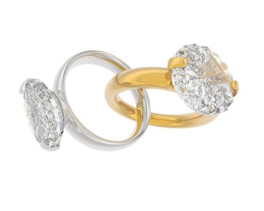 Beyaz arka planda izole edilmiş değerli taşları olan yüzükler. 