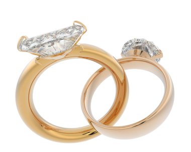 Beyaz arka planda izole edilmiş değerli taşları olan yüzükler. 