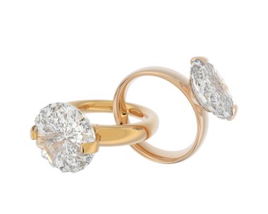 Beyaz arka planda izole edilmiş değerli taşları olan yüzükler. 