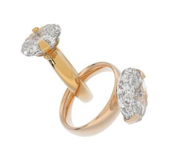 Beyaz arka planda izole edilmiş değerli taşları olan yüzükler. 