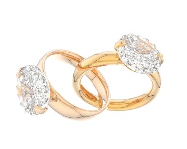 Beyaz arka planda izole edilmiş değerli taşları olan yüzükler. 