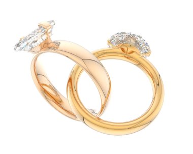 Beyaz arka planda izole edilmiş değerli taşları olan yüzükler. 