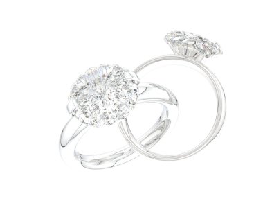 Beyaz arka planda izole edilmiş değerli taşları olan yüzükler. 