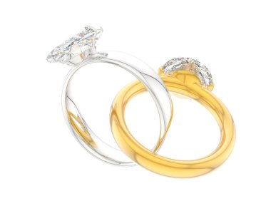 Beyaz arka planda izole edilmiş değerli taşları olan yüzükler. 