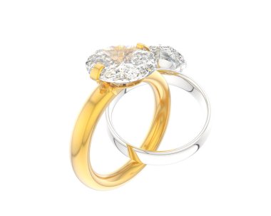 Beyaz arka planda izole edilmiş değerli taşları olan yüzükler. 