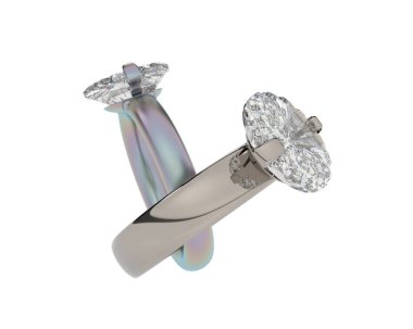 Beyaz arka planda izole edilmiş değerli taşları olan yüzükler. 