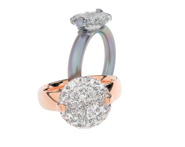 Beyaz arka planda izole edilmiş değerli taşları olan yüzükler. 