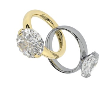 Beyaz arka planda izole edilmiş değerli taşları olan yüzükler. 