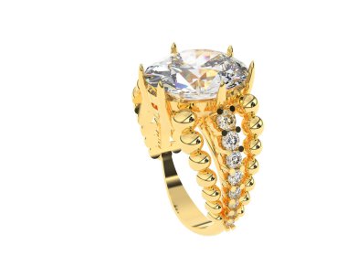 Beyaz arka planda izole edilmiş değerli taşları olan yüzük.. 