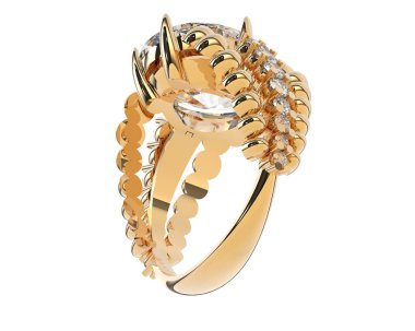 Beyaz arka planda izole edilmiş değerli taşları olan yüzük.. 