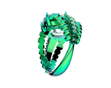 Beyaz arka planda izole edilmiş değerli taşları olan yüzük.. 