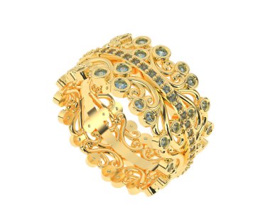 Beyaz arka planda izole edilmiş değerli taşları olan yüzük.. 