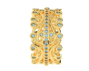 Beyaz arka planda izole edilmiş değerli taşları olan yüzük.. 