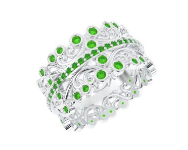 Beyaz arka planda izole edilmiş değerli taşları olan yüzük.. 