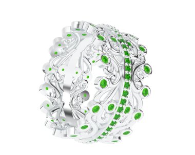 Beyaz arka planda izole edilmiş değerli taşları olan yüzük.. 