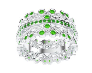 Beyaz arka planda izole edilmiş değerli taşları olan yüzük.. 