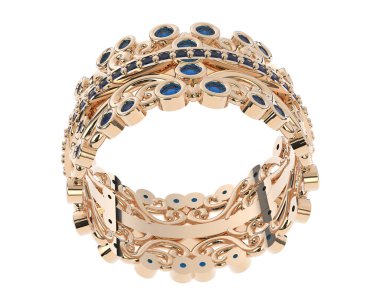 Beyaz arka planda izole edilmiş değerli taşları olan yüzük.. 