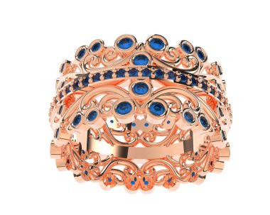 Beyaz arka planda izole edilmiş değerli taşları olan yüzük.. 