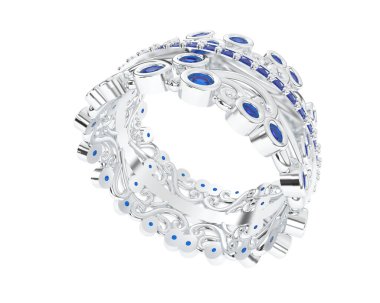 Beyaz arka planda izole edilmiş değerli taşları olan yüzük.. 