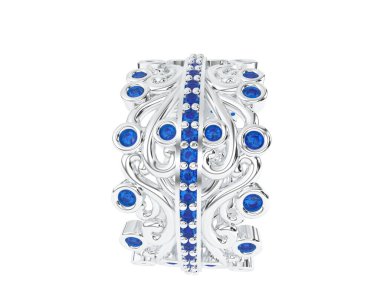 Beyaz arka planda izole edilmiş değerli taşları olan yüzük.. 