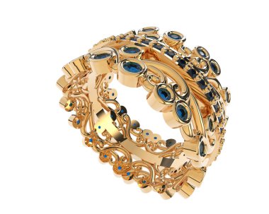 Beyaz arka planda izole edilmiş değerli taşları olan yüzük.. 