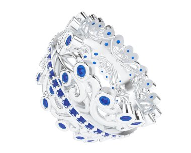 Beyaz arka planda izole edilmiş değerli taşları olan yüzük.. 