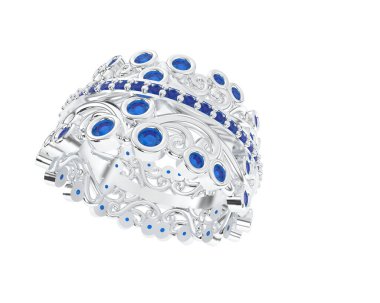 Beyaz arka planda izole edilmiş değerli taşları olan yüzük.. 