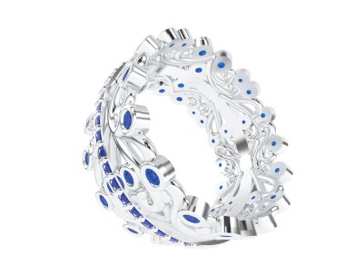 Beyaz arka planda izole edilmiş değerli taşları olan yüzük.. 