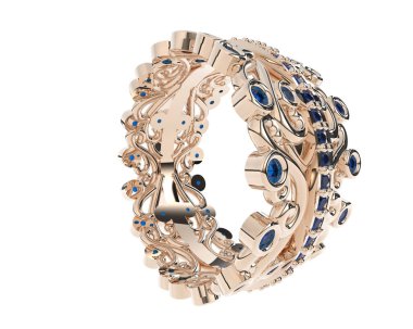 Beyaz arka planda izole edilmiş değerli taşları olan yüzük.. 