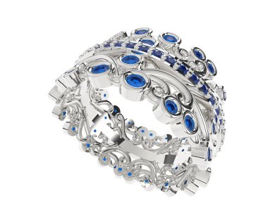 Beyaz arka planda izole edilmiş değerli taşları olan yüzük.. 