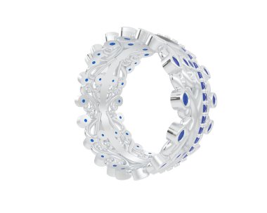 Beyaz arka planda izole edilmiş değerli taşları olan yüzük.. 